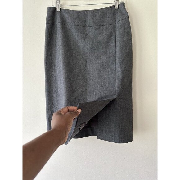 Prada Made In Italy Wool Skirt  Front Slit Side Zip Gray Career Size 44 Waist 30 - Picture 2 of 11